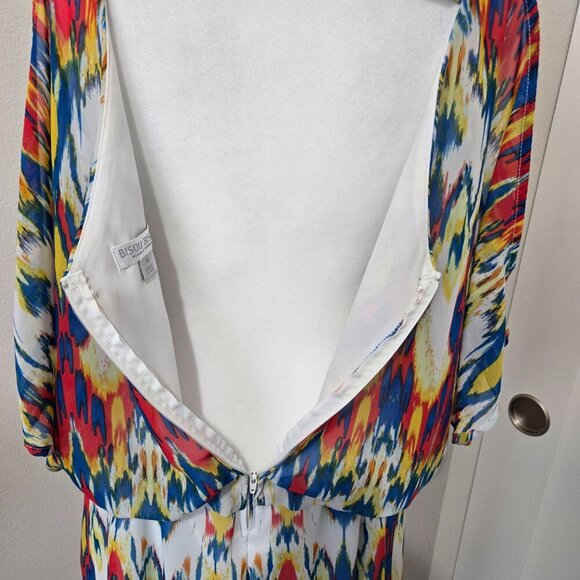 Bisou Bisou Michele Bohbot Multicolor Vneck Open Sleeve Lined Dress Sz 16 - Picture 9 of 13